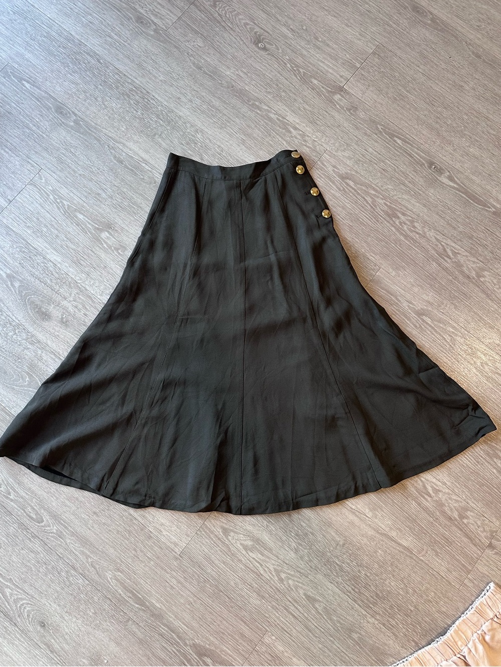 Aritzia Le Fou dark greenish gray A-Line Midi Winter Skirt with Side Buttons